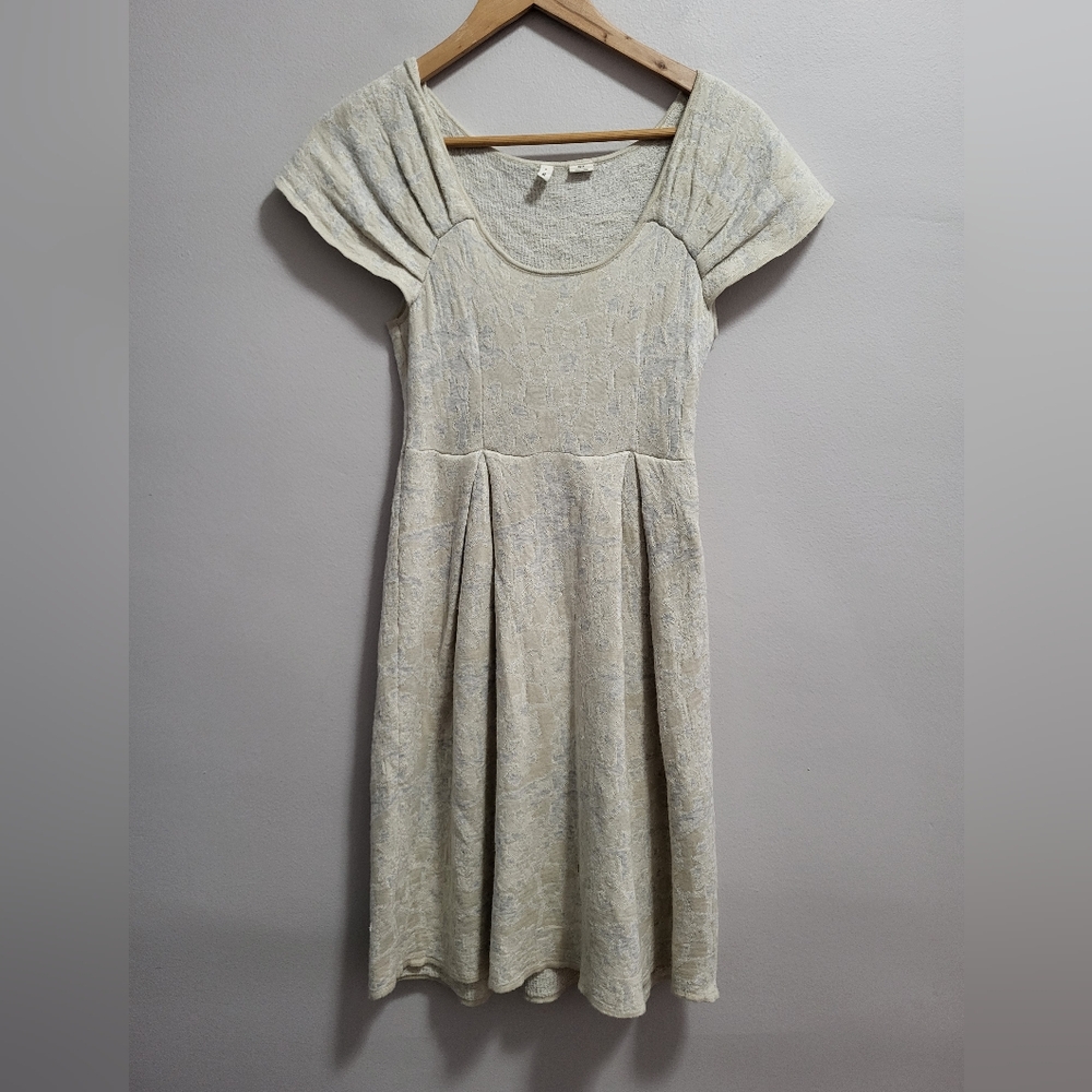 Moth Anthropologie Textured Wool Blend Mini Cream Sweater Dress Size XS